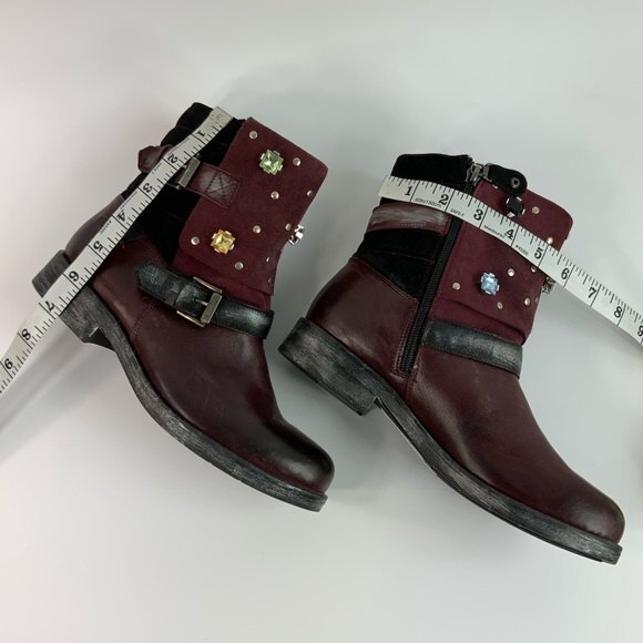 Maciejka Otto Ankle Bootie Maroon Leather Embellished Shoes 6.5 - Picture 10 of 12